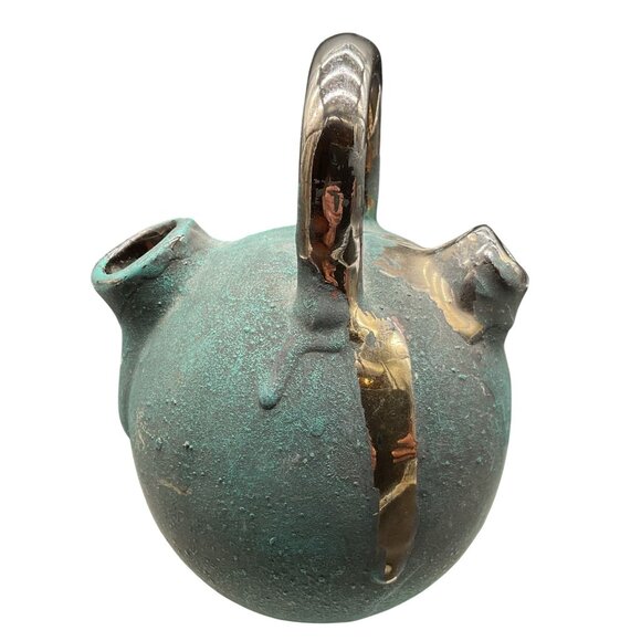 Unique Handcrafted Ceramic & Metal Gargoulette Teapot Mid East Egyptian Style - Picture 1 of 5